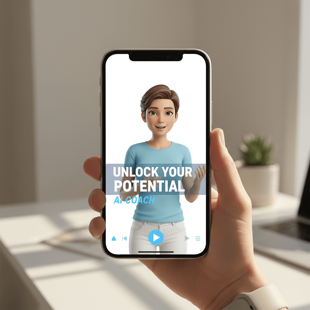 AI-generated avatar video ad on smartphone screen