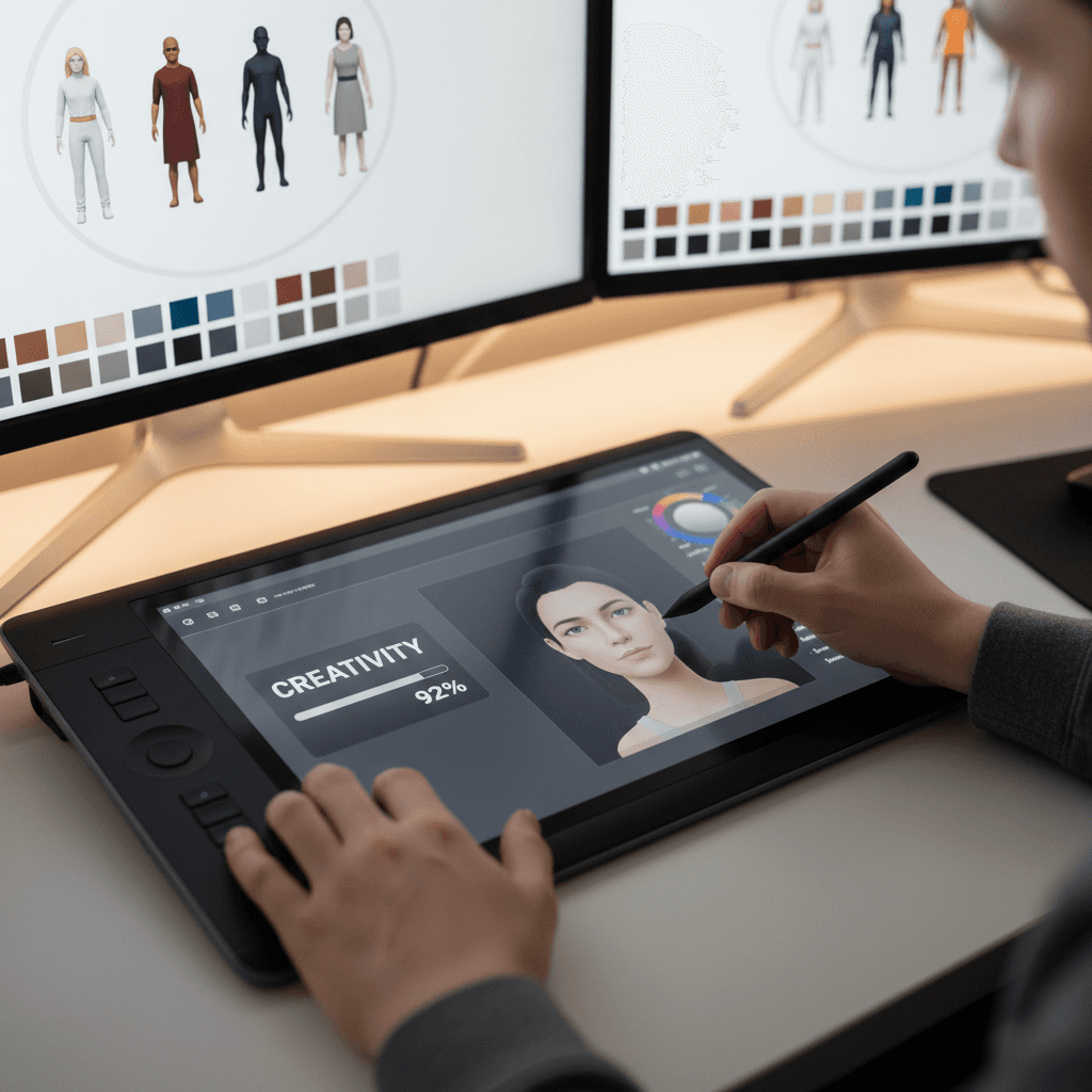 Designer customizing AI avatar selection for a brand